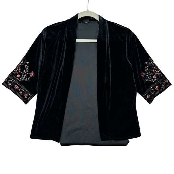 art class Other - Art Class Girls L 10/12 Black Velvet Kimono Cardigan Embroidered Floral Boho